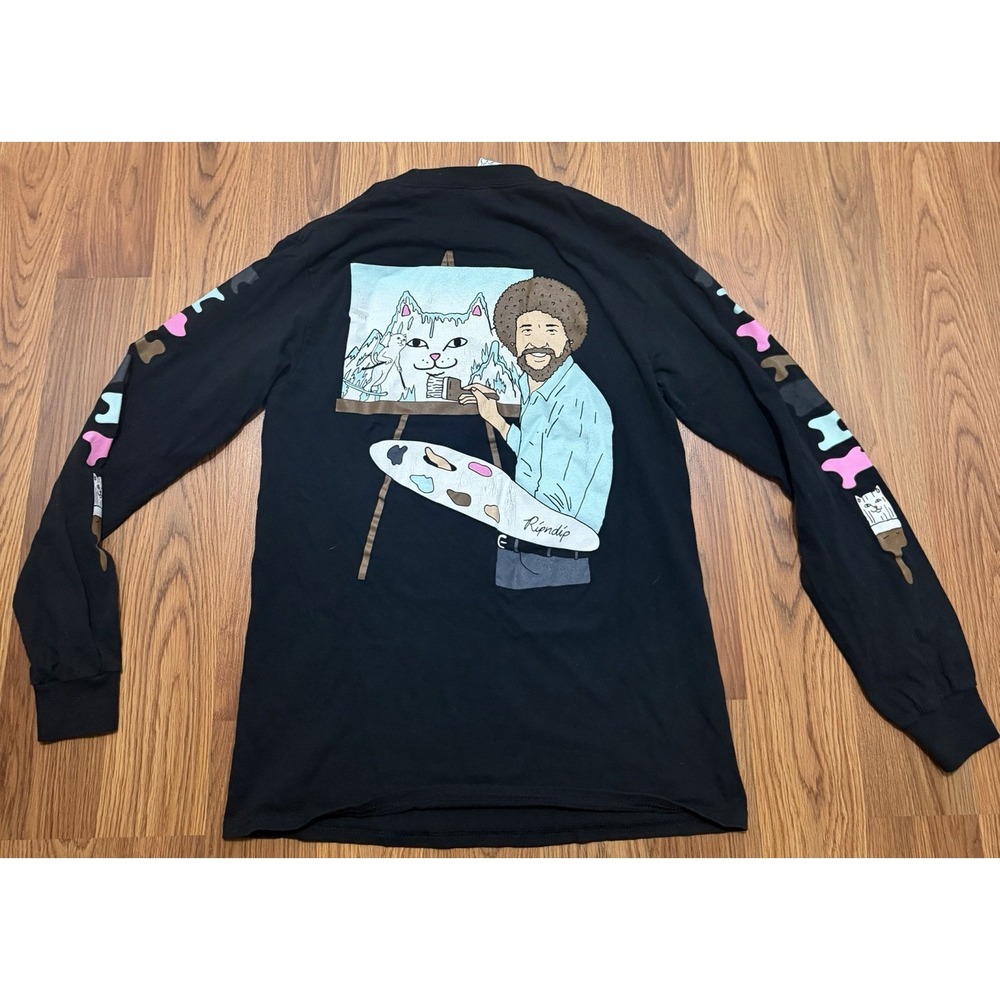 Ripndip Bob Ross Beautiful Mountain Long Sleeve T Shirt Mens Small Lord Nermal